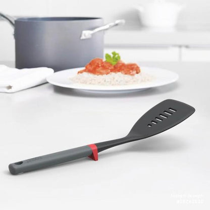 JJ DUO 3 piece Utensil Set with tool rest - Grey/Red