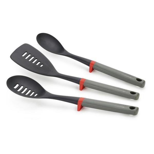 JJ DUO 3 piece Utensil Set with tool rest - Grey/Red