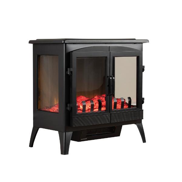 Country Living 3 Sided Double Glass Door Electric Stove 2000W Black