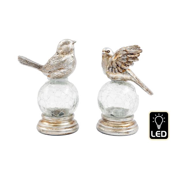 LED-Illuminated Glass Silver Bird Ornament 17cm