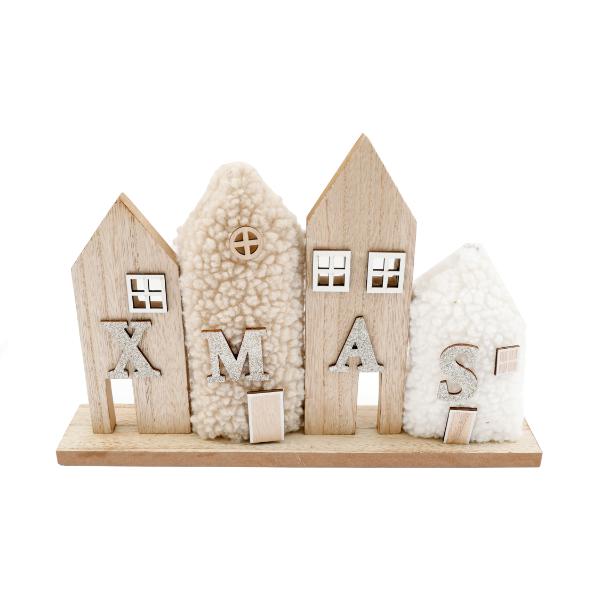 Xmas Boucle Houses Decoration 33cm