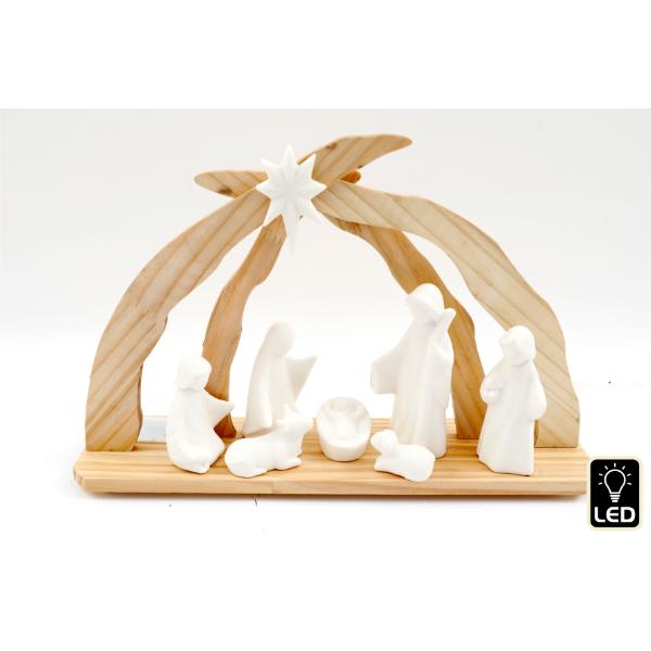 Wooden Nativity Scene LED 38 x 25cm