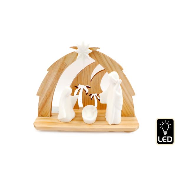 Wooden Nativity Scene LED 27 x 21cm