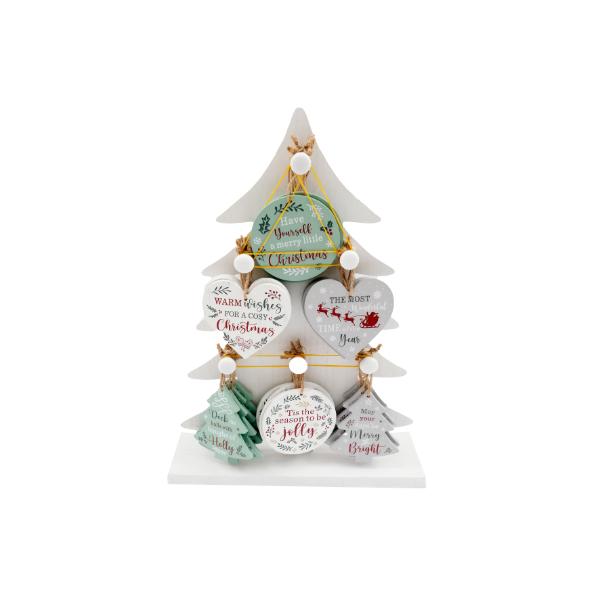 Wooden Xmas Hanging Decoration White 9cm