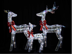 Iridescent Reindeer Family With 200LEDs White 125cm -110cm - 75cm