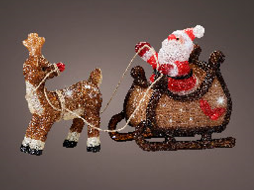 Acrylic Santa Sleigh with Reindeer with LEDs 30cm