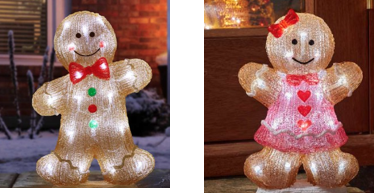 Battery Operated Acrylic Gingerbread Boy / Girl  with 24LEDs 27cm Assorted