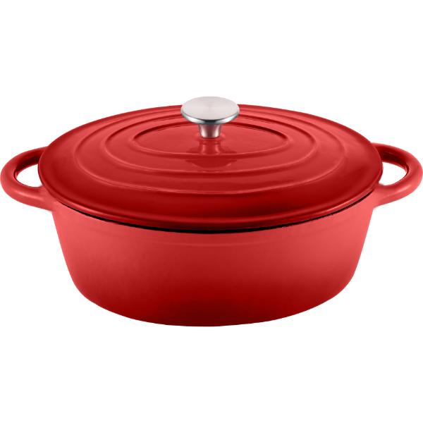 Steelex Oval Cast Iron Casserole 30cm Red