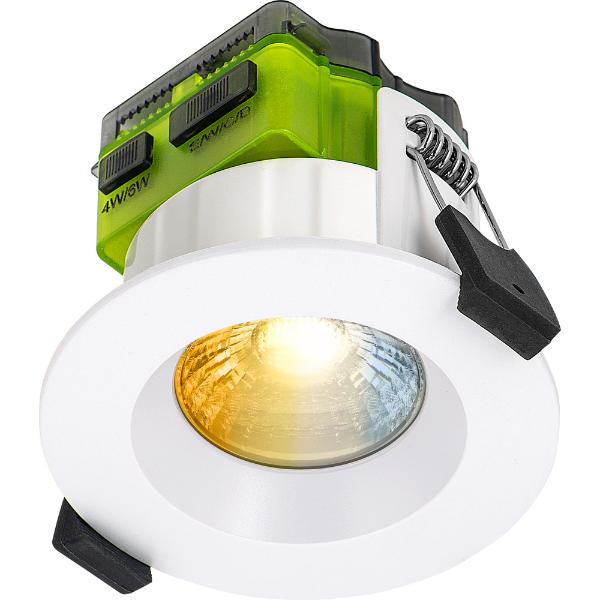 Luceco -F-Type Downlight MK2 4W/6W 750 Lumen Power &amp; Colour Op, Dim IP65 Whte Regressed