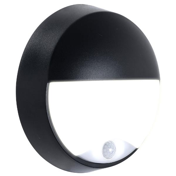 Luceco Eco Round Bulkhead Eyelid PIR IP54 400 Lumens 10 Watt 4000k Supplied Black &amp; White Trim