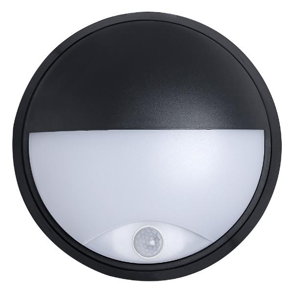 Luceco Eco Round Bulkhead Eyelid PIR IP54 400 Lumens 10 Watt 4000k Supplied Black &amp; White Trim