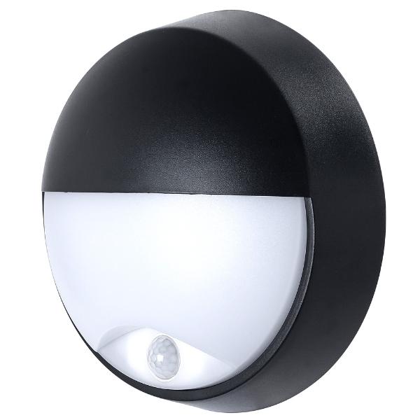 Luceco Eco Round Bulkhead Eyelid PIR IP54 400 Lumens 10 Watt 4000k Supplied Black &amp; White Trim