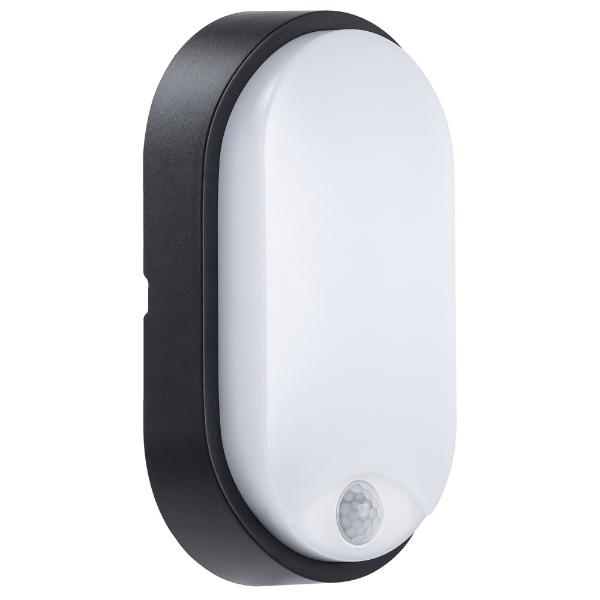 Luceco Eco Oval Bulkhead PIR IP54 700 Lumens 10 Watt 4000k Supplied With Black &amp; White Trim