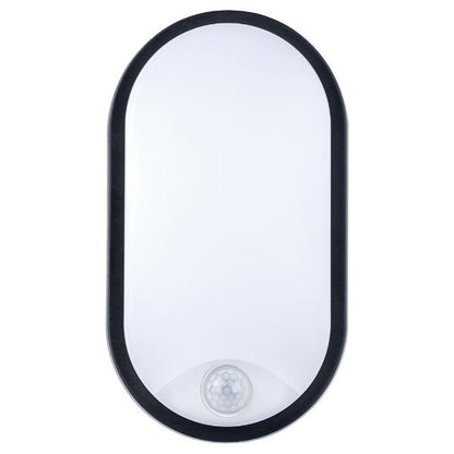 Luceco Eco Oval Bulkhead PIR IP54 700 Lumens 10 Watt 4000k Supplied With Black &amp; White Trim