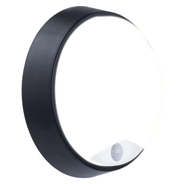 Luceco Eco Round Bulkhead PIR  IP54 700 Lumens 10 Watt 4000k Supplied Black &amp; White trim