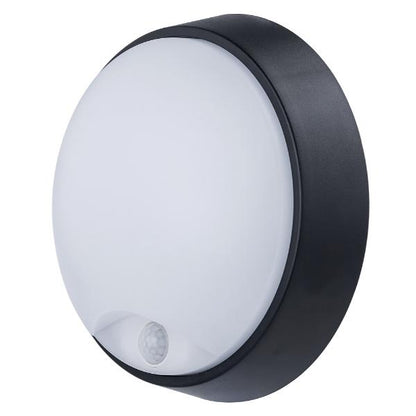 Luceco Eco Round Bulkhead PIR  IP54 700 Lumens 10 Watt 4000k Supplied Black &amp; White trim