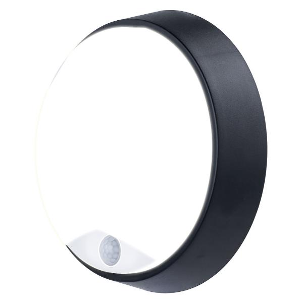 Luceco Eco Round Bulkhead PIR  IP54 700 Lumens 10 Watt 4000k Supplied Black &amp; White trim