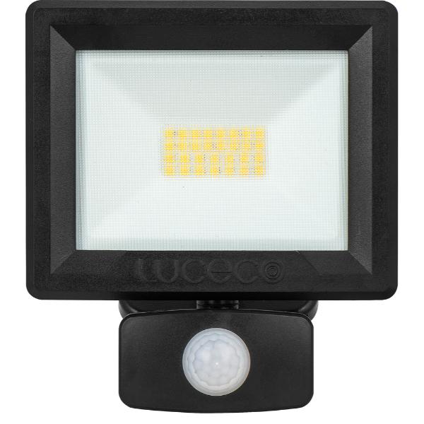 Luceco Essence 20 Watt PIR floodlight with ball joint 1 Metre Cable - Dusk-Till-Dawn Override PIR - Black IP65