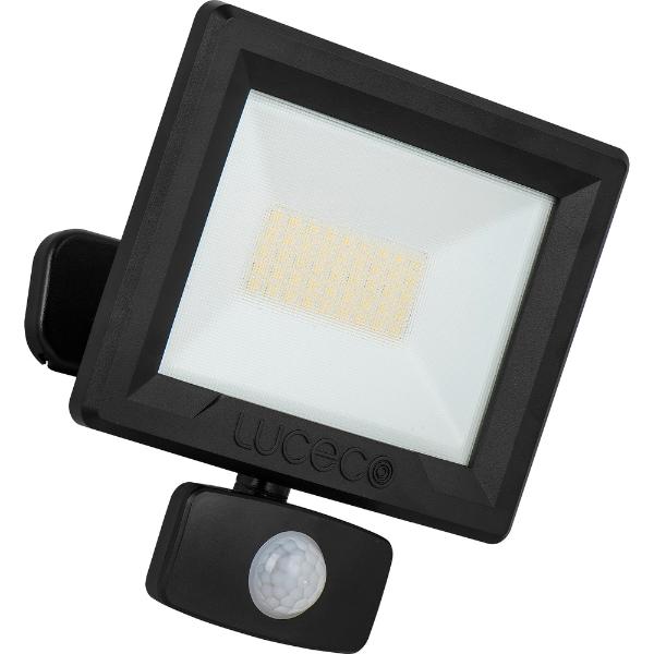 Luceco Essence 30Watt PIR Floodlight With ball joint 1 Metre Cable - Dusk-Till-Dawn Override PIR - Black IP65