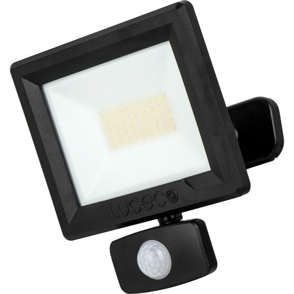 Luceco Essence 30Watt PIR Floodlight With ball joint 1 Metre Cable - Dusk-Till-Dawn Override PIR - Black IP65