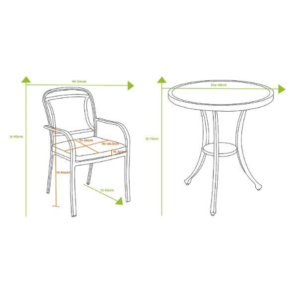 Berkeley Maize/Wheatgrass Aluminium Bistro 2 Seater Outdoor Furniture Set