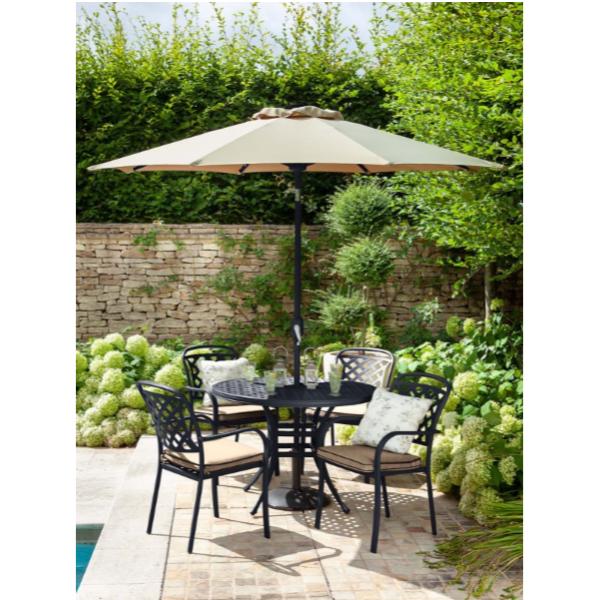 Berkeley Bronze Aluminium 4 Seater Round Outdoor Furniture Set with 2.5M Parasol