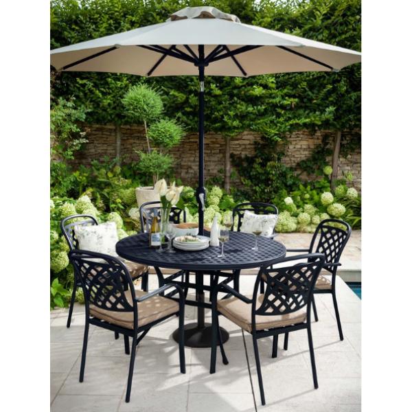 Berkeley Bronze Aluminium 6 Seater Round Outdoor Furniture Set with 2.5M Parasol