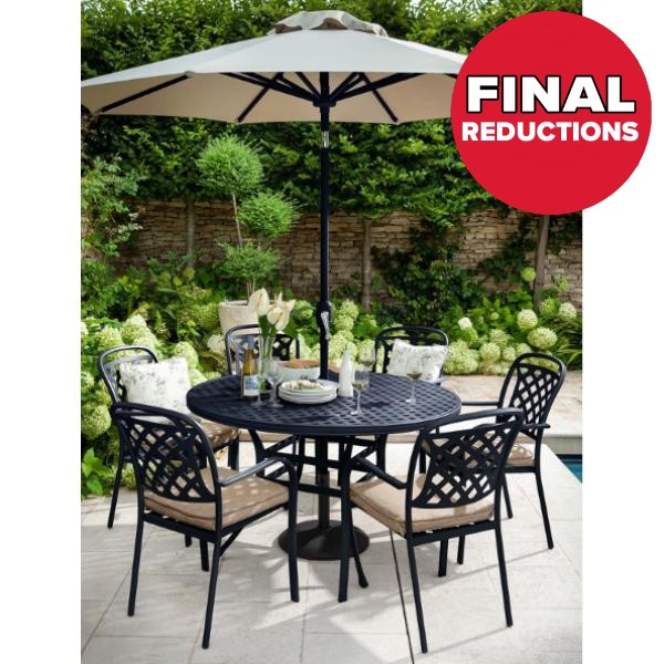 Berkeley Bronze Aluminium 6 Seater Round Outdoor Furniture Set with 2.5M Parasol