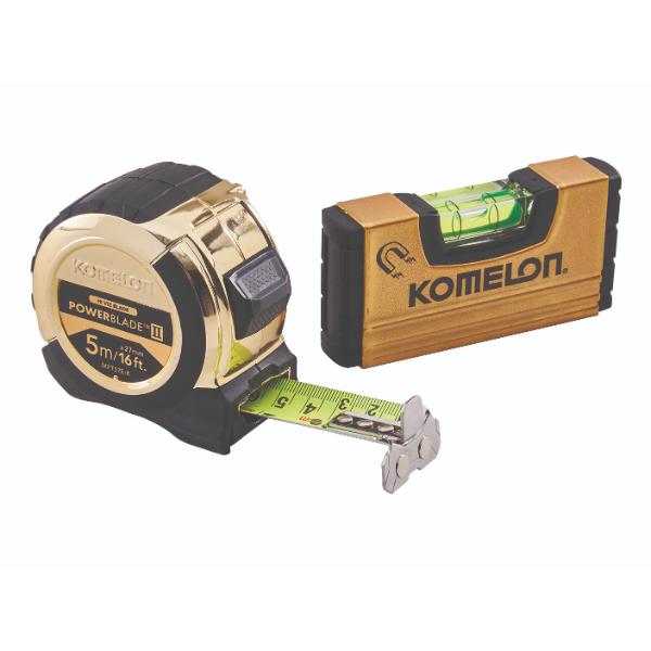 Komelon 5m (16ft) Gold PowerBlade Tape with FREE Mini Level