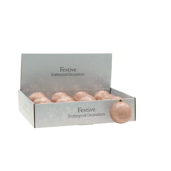 Festive 8cm rose gold glitter line indention ball