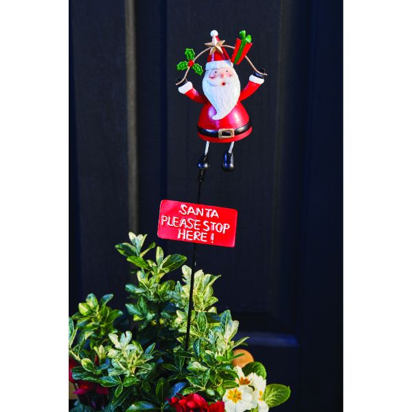 Santa Stop Here Stake - Santa 80 x 11 x 8cm