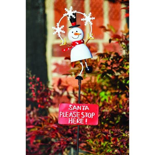 Santa Stop Here Stake - Snowman 80 x 11 x 8cm