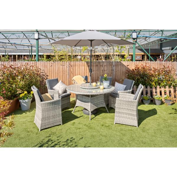 Madrid 6 Seater Rattan Outdoor Furniture Set with Parasol &amp; Cover