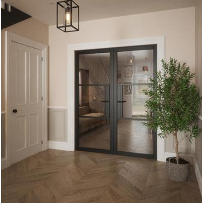 Indoors Seattle 3 Lite Clear Glazed Door Black