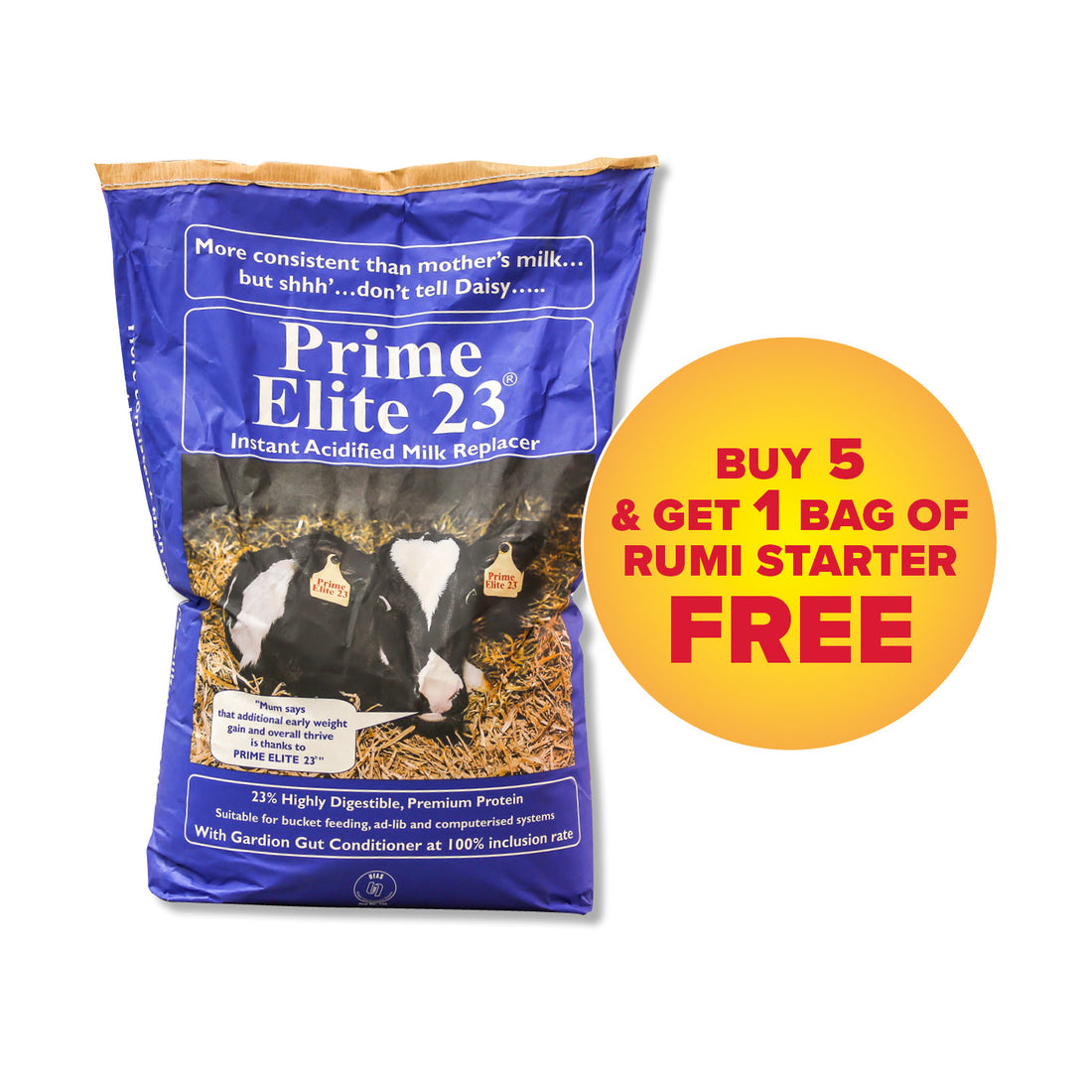 Prime Elite 23 Milk Replacer 20kg -  Buy 5 and Get 1 Bag Rumi Starter  FREE