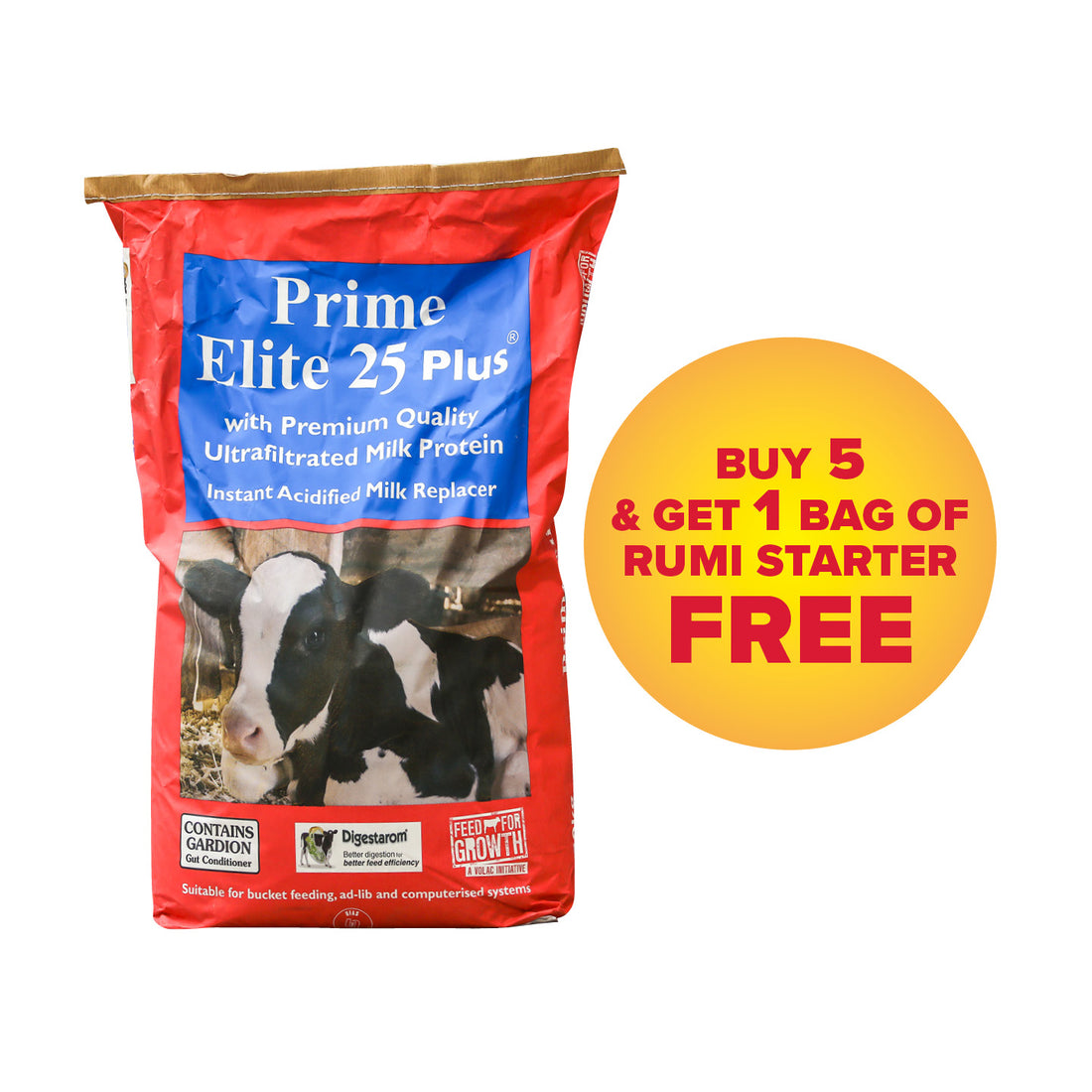 Prime Elite 25 Plus Milk Replacer 20Kg -  Buy 5 and Get 1 Bag Rumi Starter 25kg  FREE